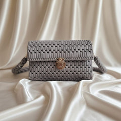 Gray woven handbag