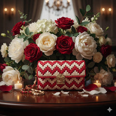 Red and Skin zig zag bag