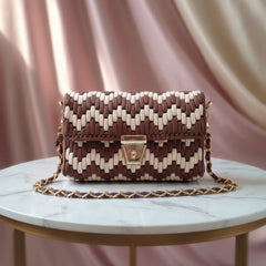 Bown ad beigh Woven zigzag design handbag with chain strap