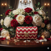 Red and white zigzag design handbag