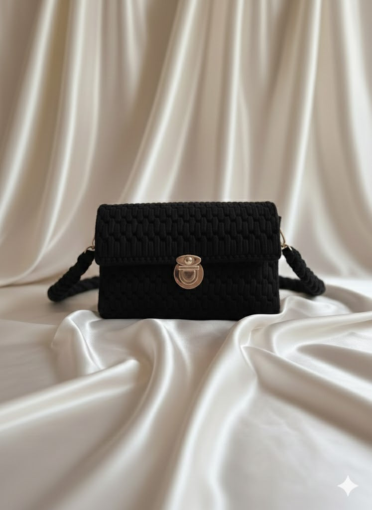 Black woven handbag 