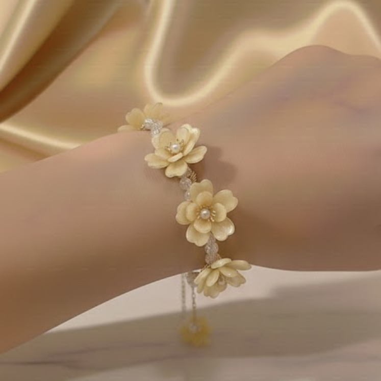Yellow flower bracelet on a wrist