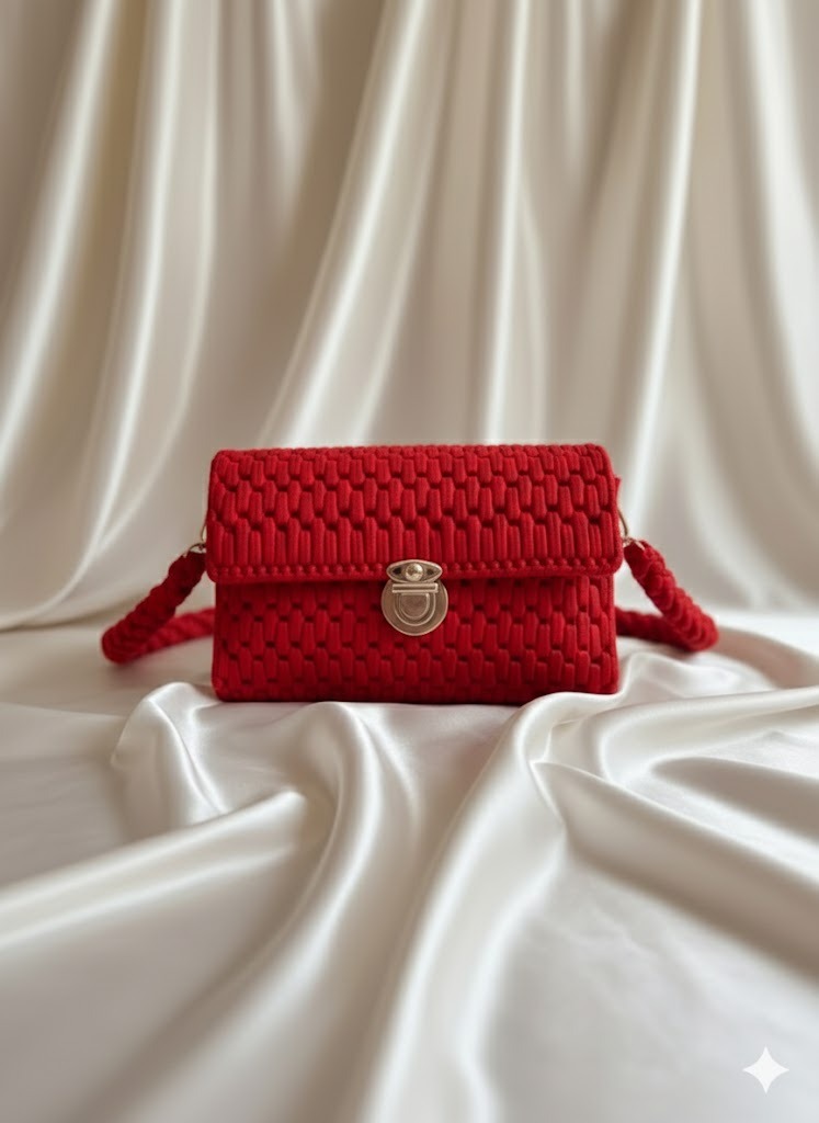 Red woven handbag 