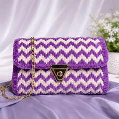Purple and white zigzag patterned handbag 